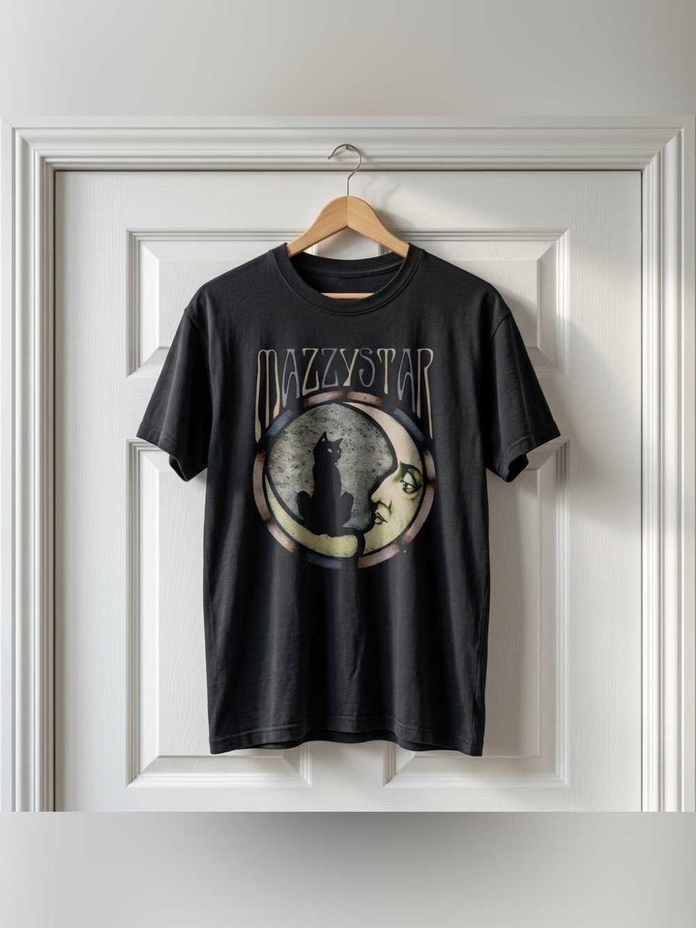 Mazzy Star Crescent Moon Black Cat Black Dream Pop Graphic T-Shirt